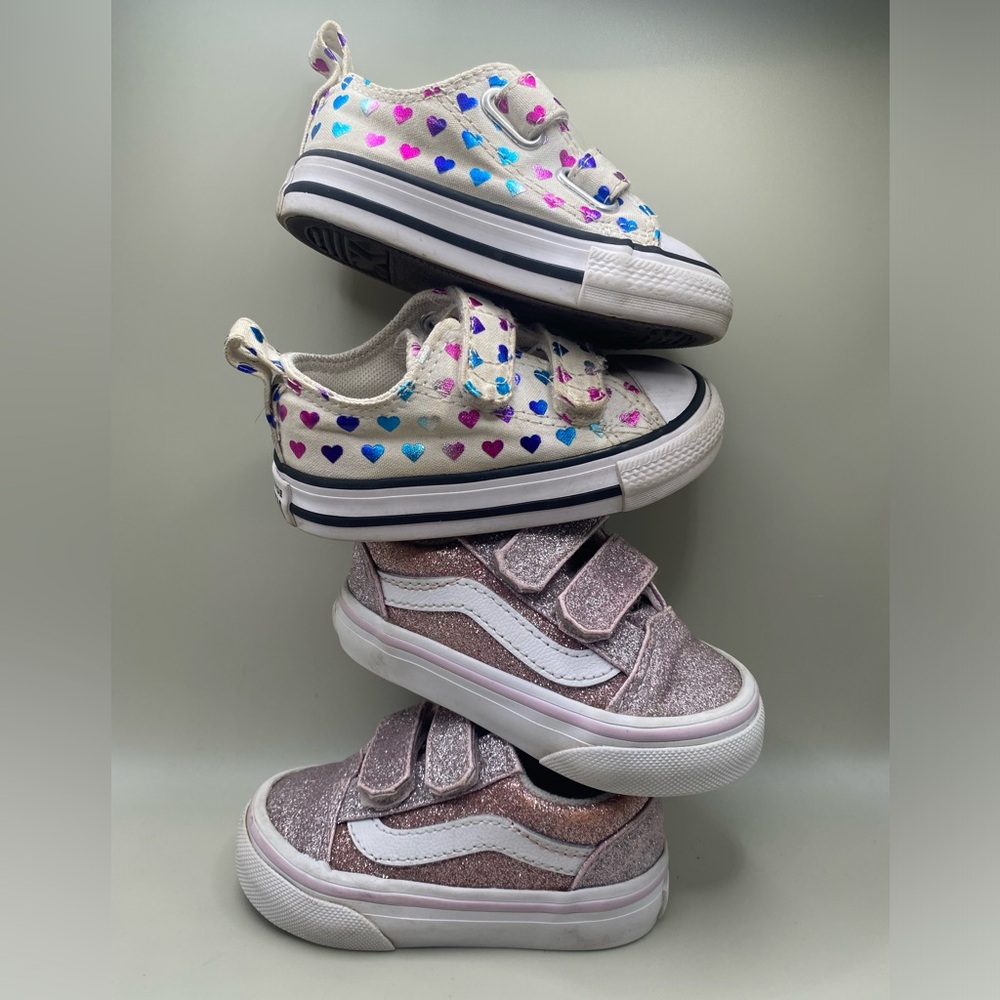 Baby/Toddler Girls Children’s Size 4 Converse and Vans Velcro Shoes Bundle